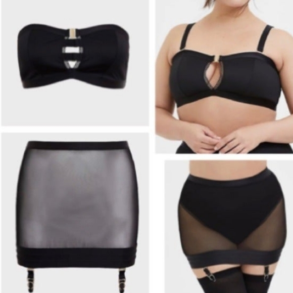 PLUS Garter Skirt & Bralette in Mesh, Hooks, Satin (2-Piece Set) - Picture 11 of 16